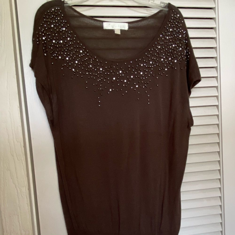 Lumiere‎ embellished olive fitted sweater